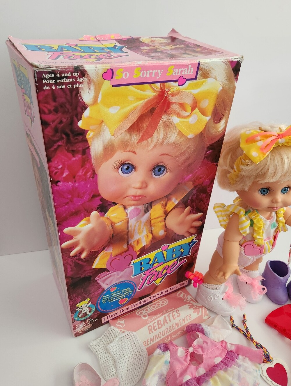 Vintage Galoob Baby Face So Sorry Sarah Doll #6 Canadian Version with Box - Picture 9 of 10